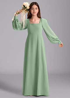 Azazie Bondi Junior Abito A-Line in Chiffon Blusa Matcha image5