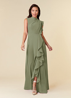 Azazie Narine Mother of the Bride Dresses Pistachio A-Line High Neckline Pleated Chiffon Dress image3