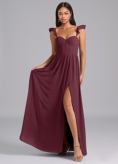 Azazie Denisse Bridesmaid Dresses Cabernet A-Line Ruched Chiffon Dress image4