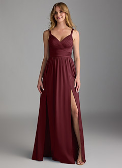 Azazie Chanel Bridesmaid Dresses Cabernet A-Line Pleated Stretch Satin Dress image5