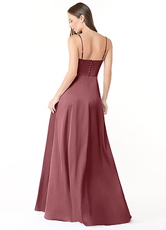 Azazie Halsey Bridesmaid Dresses Desert Rose Sheath Side Slit Stretch Satin Dress image2