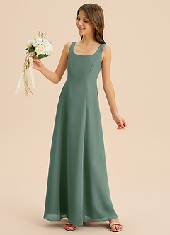 Azazie Lambie Junior Vestido de Eucalipto de Gasa de Corte en A con Plisado image7