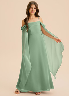 Azazie Moana Junior Linia A Pofałdowany Szyfon Długość podłogi Młodsza druhna Sukienka image6