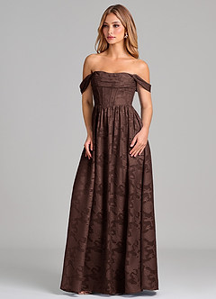 Azazie Hattie Abiti da Damigella Abito A-Line in Burnout Floreale Corsetto Ganache image3