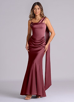 Azazie Inara Vestidos de madrinha de casamento Vestido Rosa Do Deserto de Cetim elástico de sereia com Plissado image1