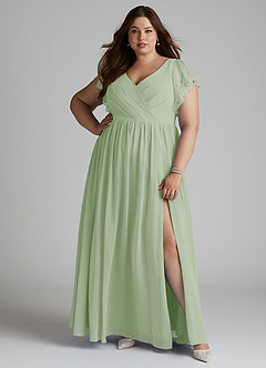 Azazie Zella Bridesmaid Dresses Dusty Sage A-Line Lace Chiffon Dress image8
