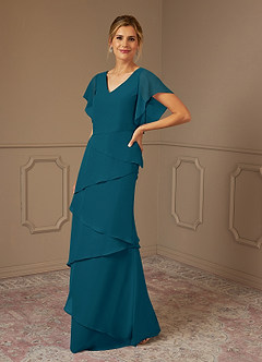 Azazie OHara Mother of the Bride Dresses Ink Blue A-Line V-Neck Chiffon Dress image4