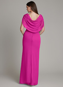 Azazie Hadley Robes de demoiselle d'honneur Robe Sirène en Mousseline de soie Plissée Fuchsia image1