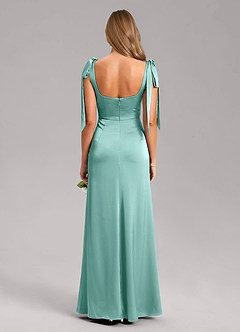 Azazie Frostine Bridesmaid Dresses Aqua A-Line Bow Stretch Satin Dress image8