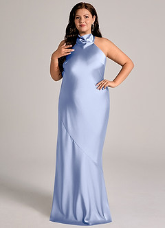 Azazie Velli Abiti da Damigella Abito Sirena in Raso Elasticizzato Collo Alto Ghiaccio image10