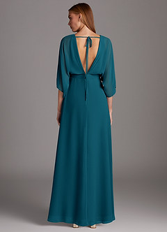 Azazie Rebecca Final Sale Black A-Line V-Neck Long Sleeve Chiffon Dress image2