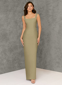 Azazie Flori Bridesmaid Dresses Moss Green Sheath Square Neckline Chiffon Dress image1
