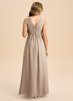 Azazie Skyla Junior Vestido de Gris Pardo de Gasa de Corte en A con Plisado image3