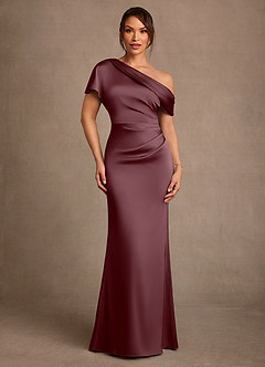 Azazie Rutha Mother of the Bride Dresses Sangria Sheath One Shoulder Stretch Satin Dress image1