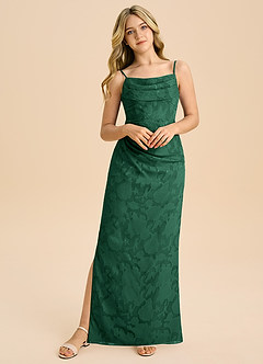 Azazie Mai Junior Dark Green Sheath Pleated Floral Burnout Dress image5