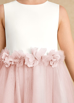 Azazie Louisa Flower Girl Dresses Ivory Blushing Pink A-Line Sleeveless Tulle Dress image6