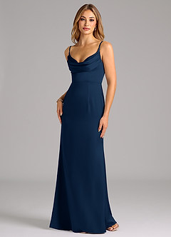 Azazie Aimee Bridesmaid Dresses Dark Navy A-Line Sweetheart Neckline Stretch Satin Dress image1