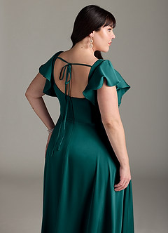 Azazie Bondi Bridesmaid Dresses Peacock A-Line Bow Stretch Satin Dress image12