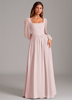 Azazie Hattie Bridesmaid Dresses Blushing Pink A-Line Corset Chiffon Dress image4