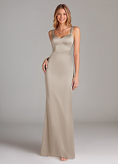 Azazie Denice Bridesmaid Dresses Frost A-Line Pleated Stretch Satin Dress image3