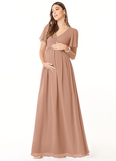 Azazie Verna Maternity Bridesmaid Dresses A-Line V-Neck Ruched Chiffon Floor-Length Dress image3