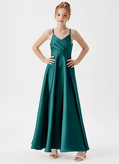 Azazie Avelina Junior Linia A Pofałdowany Satyna elastyczna Długość podłogi Młodsza druhna Sukienka image3