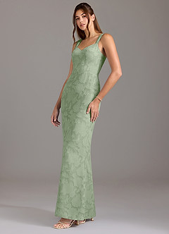 Azazie Denice Bridesmaid Dresses Dusty Sage A-Line Pleated Floral Burnout Dress image3