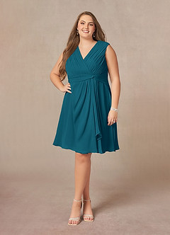 Azazie Theron Mother of the Bride Dresses Ink Blue A-Line V-Neck Pleated Chiffon Dress image6