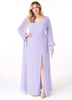 Azazie Leonia Bridesmaid Dresses Lilac A-Line Long Sleeve Chiffon Dress image8