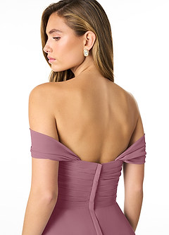 Azazie Kaitlynn Bridesmaid Dresses Vintage Mauve Empire Ruched Chiffon Convertible Dress image6