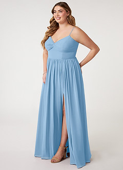 Azazie Zeya Bridesmaid Dresses Powder Blue A-Line V-Neck Pleated Chiffon Dress image8
