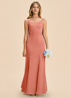 Azazie Lioren Junior Salmon Pink Sheath Bow Stretch Satin Dress image5