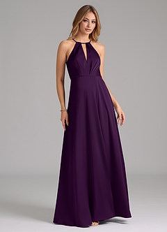 Azazie Evalleen Bridesmaid Dresses Grape A-Line Pleated Stretch Satin Dress image3