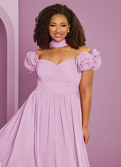 Barbie ♥ Azazie Jurken voor bruidsmeisjes Converteerbaar Jurk van Chiffon met A-Lijn Off the Shoulder Snoep Roze image11