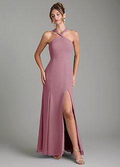 Azazie Rue Bridesmaid Dresses Vintage Mauve A-Line Halter Chiffon Dress image4