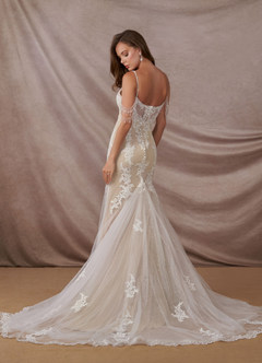 Azazie Saskia Abiti da Sposa Abito Sirena in Tulle Lustrini Diamante Bianco Nudo image7