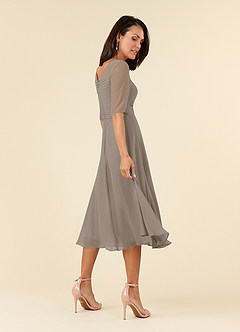 Azazie Naomi Mother of the Bride Dresses Taupe A-Line Boatneck Pleated Chiffon Dress image4