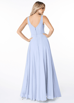 Azazie Calvi Brautjungfernkleider A-Linie Gestreift Chiffon Kleid Eis image2