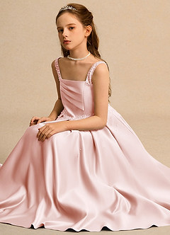 Azazie Mochi Girl Blumenmädchenkleider Ballkleid Plissee Matte Satin Kleid Zartrosa image3