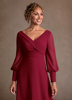 Azazie Paterson Suknie dla Matki Panny Młodej Linia A Pofałdowany Szyfon Długość kostki Sukienka image6