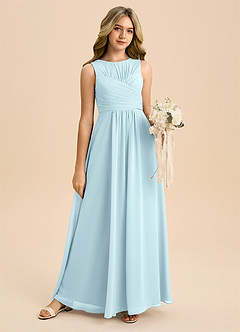 Azazie Skyla Junior A-Linie Plissee Chiffon Kleid Wolke Blau image6