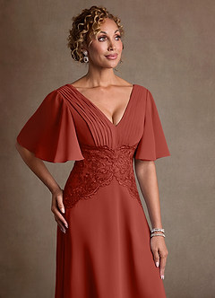 Azazie Milliat Mère de la mariée Robes Robe Trapèze en Mousseline de soie Dentelle Terracotta image5