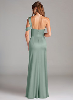 Azazie Wynter Vestidos de damas de honor Vestido de Salvia Plateada de Satén Elástico de Corte Recto con Hombro unilateral image2