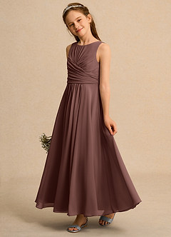 Azazie Ducky Girls Formal Flower Girl Dresses Espresso A-Line Pleated Chiffon Dress image5