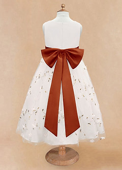 Azazie Pollie Flower Girl Dresses Ivory Paprika A-Line Bow Tulle Dress image12