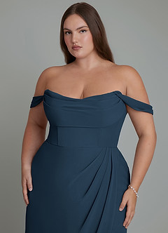 Azazie Johana Bridesmaid Dresses Dark Navy Mermaid Off the Shoulder Chiffon Convertible Dress image4
