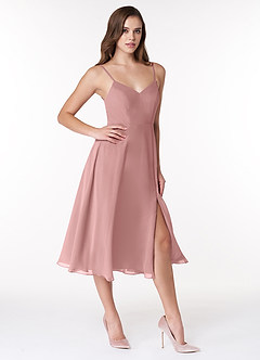 Azazie Clarissa Bridesmaid Dresses Dusty Rose A-Line V-Neck Chiffon Dress image3