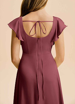 Azazie Bondi Junior Merlot A-Line Side Slit Stretch Satin Dress image6