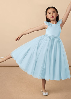 Azazie Dolly Flower Girl Dresses Sky Blue A-Line Bow Tulle Dress image1