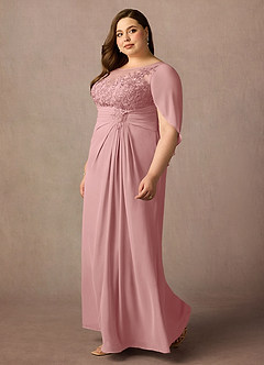 Azazie Hera Mère de la mariée Robes Robe Trapèze en Mousseline de soie Capelette en dentelle Rose Poussiéreuse image8